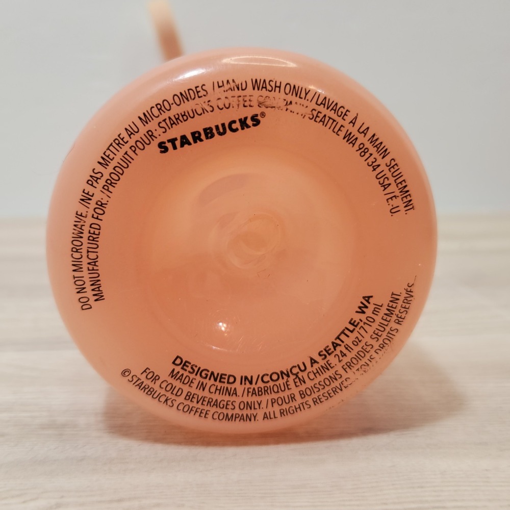 Starbucks Water Bottle Summer Peach Solid Bottle Rubber Loop 24oz Tea Ice Coffee - Picture 4 of 9